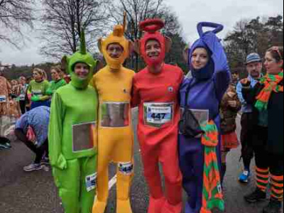 Runners dressed as the Teletubbies during a fun run